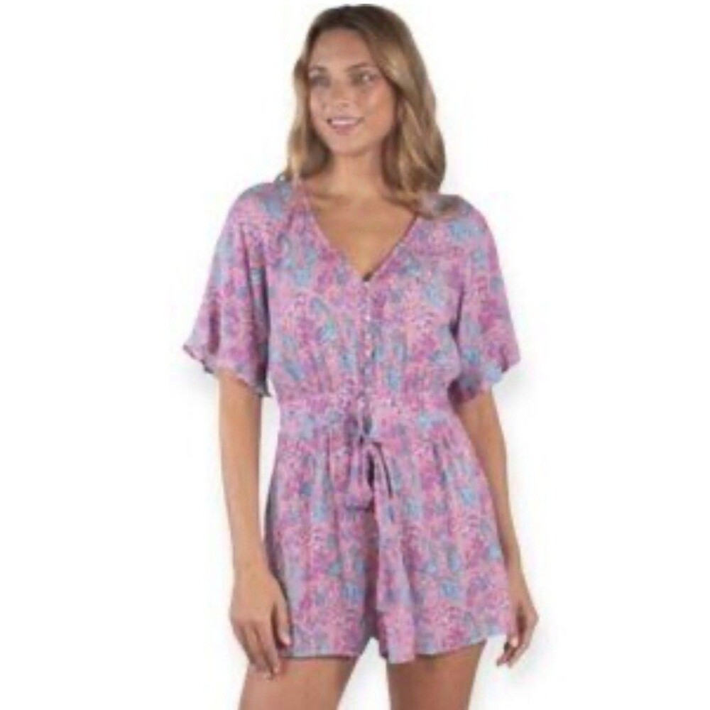 New Simply Southern Women Shorts, Romper, M Seahorse Beach Pink